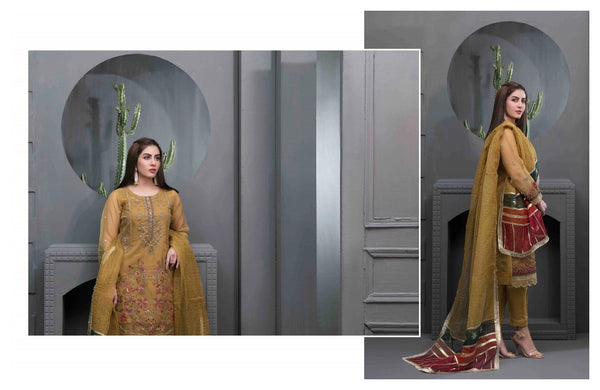 Maya by Tawakkal New Fancy Embroidered Organza 3 piece Suit